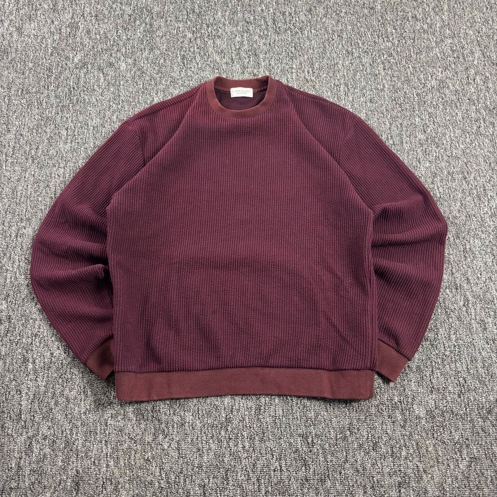 John Elliott FW18 Thermal Crewneck Vertical Rib Preppy Sweatshirt Burgundy Large